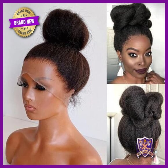 Glueless Human Hair Wig HD Lace 16 Inch Yaki Kinky Straight 150% Density main image 6
